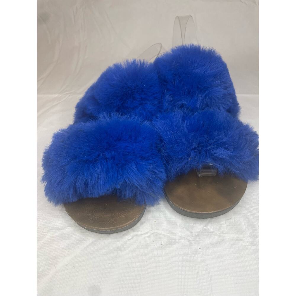 Blue Faux Fur Womens Slide Sandals Size 8 GUC